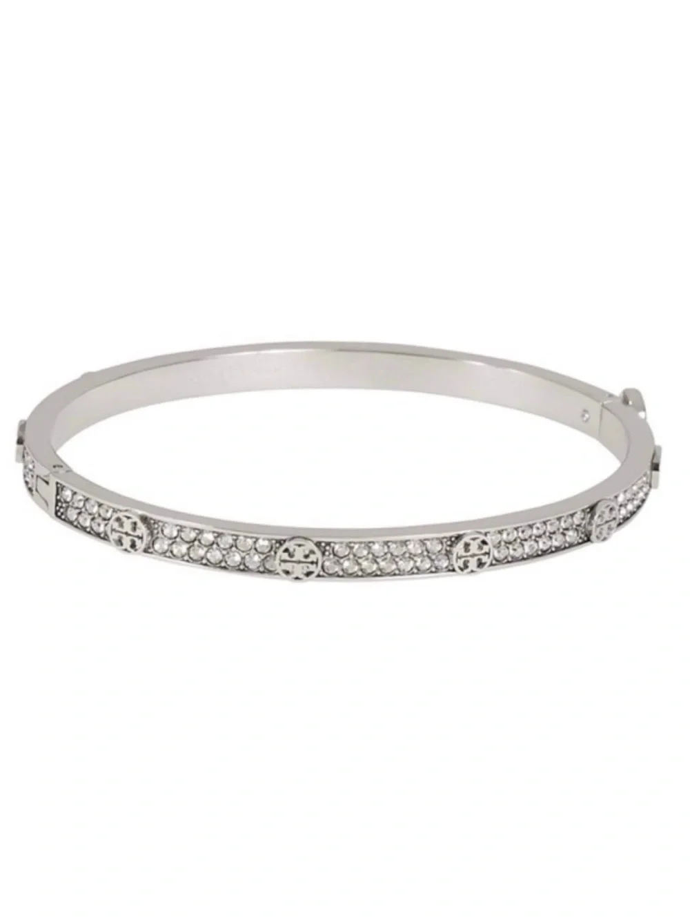 TORY BURCH • Silver Thin Icon Pave Crystal Hinge Bracelet